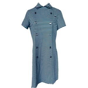 Vintage 1960-70s Chemise Lacoste Dress Striped Blue Grey Short sleeves